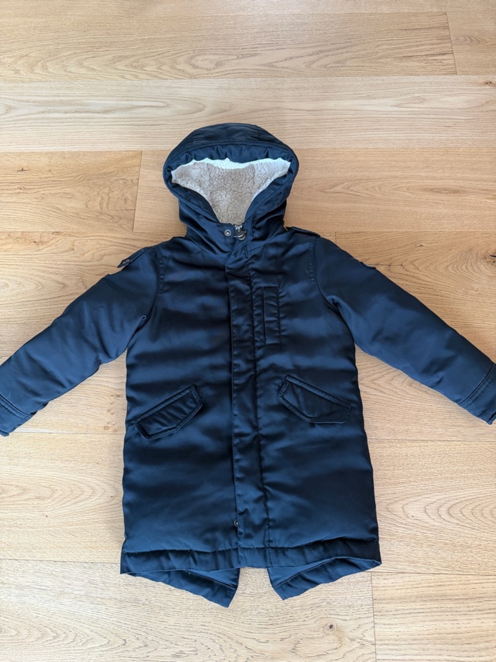 Appaman Black Hooded Down Puffer Coat with Sherpa Lining